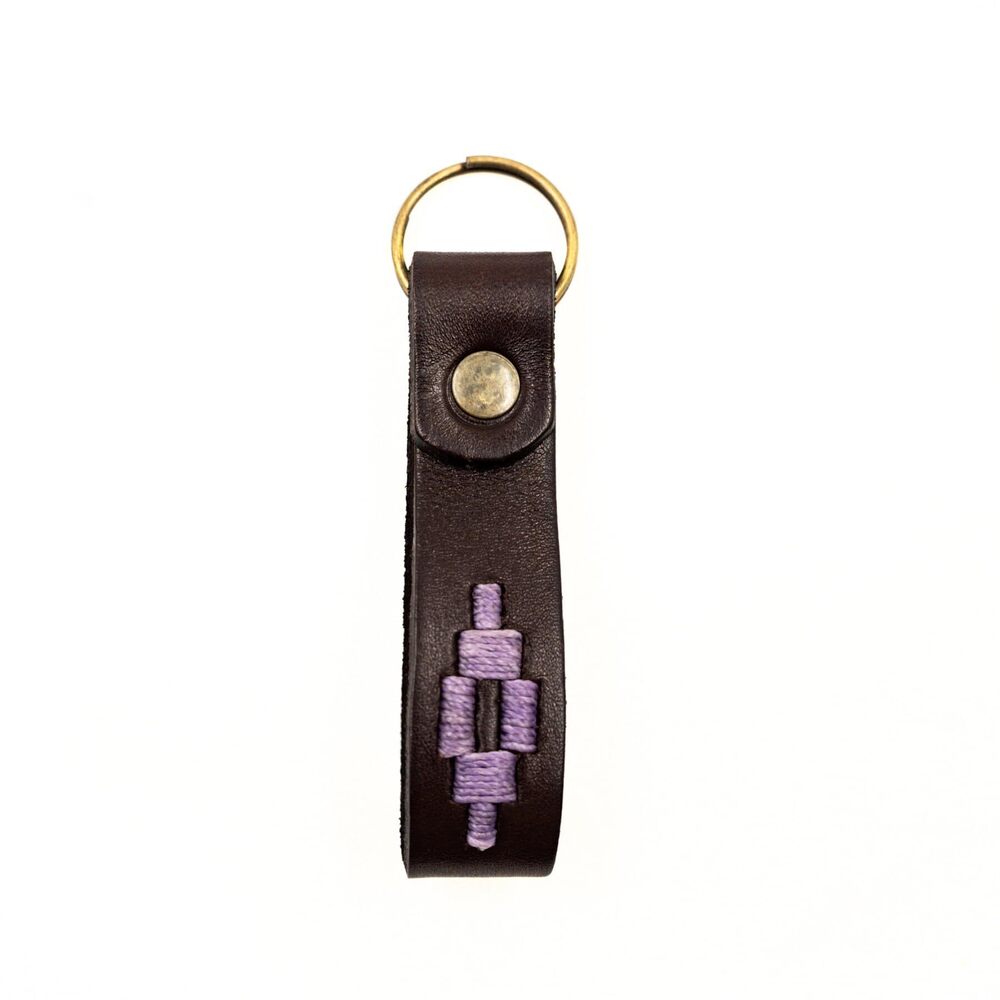 2417 Handmade Embroidered Leather Keychain Brown Lavander